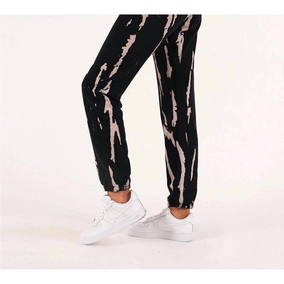 PAM & GELA bleach tie dye gym sweatpants in black/cream joggers M Marble - Picture 3 of 8